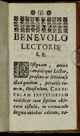 Benevolo Lectoris S. P.