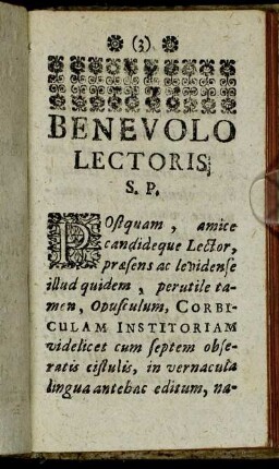 Benevolo Lectoris S. P.