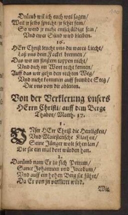 Von der Verklerung unsers Herrn Christi/ auff dem Berge Thabor ...