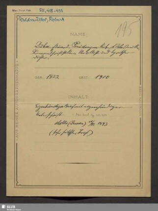 Mscr.Dresd.App.511,430: Brief von Charles Edouard Duboc an Unbekannt; dat. o.O., 25.11.1893.