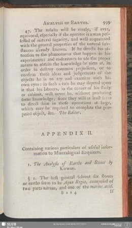 Appendix II. Containing various particulars of useful information to Mineralogical Enquirers