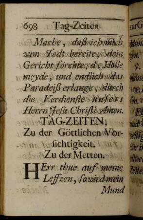 Tag-Zeiten, Zu der Göttlichen Vorsichtigkeit. - Gebett zur Göttl. Vorsichtigk.