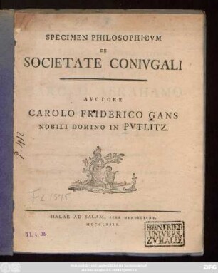 Specimen Philosophicvm De Societate Conivgali