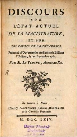 Discours sur l'état actuel de la magistrature ...