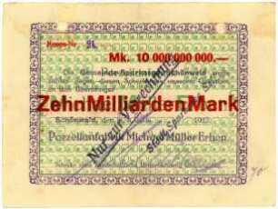 Geldschein / Notgeld, 10 Milliarden Mark, 24.10.1923