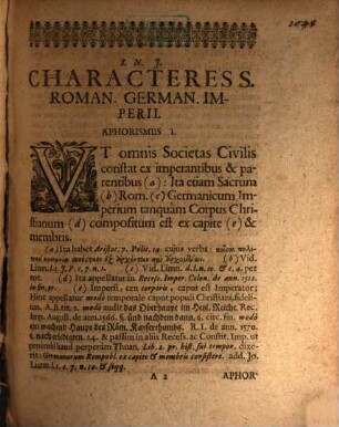Characteres Status S. Rom. Germ. Imperii Aphorismis Inauguralibus Inclusos