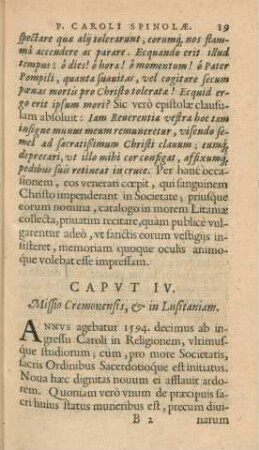 Caput IV. Missio Cremonensis, & in Lusitaniam
