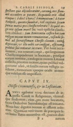 Caput IV. Missio Cremonensis, & in Lusitaniam