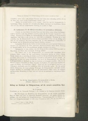 Beitrag zur Histologie der Röntgenwirkung auf die normale menschliche Haut.
