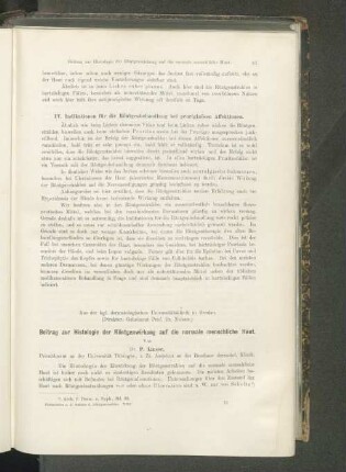 Beitrag zur Histologie der Röntgenwirkung auf die normale menschliche Haut.