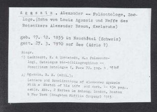Lebensdaten und Biographisches von Agassiz, Alexander