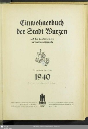 16.1940: Einwohnerbuch der Stadt Wurzen und der Landgemeinden im Amtsgerichtsbezirke