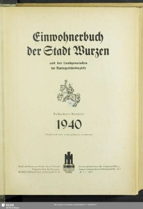 16.1940: Einwohnerbuch der Stadt Wurzen und der Landgemeinden im Amtsgerichtsbezirke