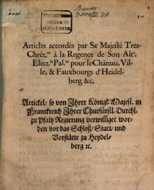 Articles accordés ... pour ... Heidelberg