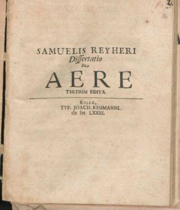 Samuelis Reyheri Dissertatio De Aere
