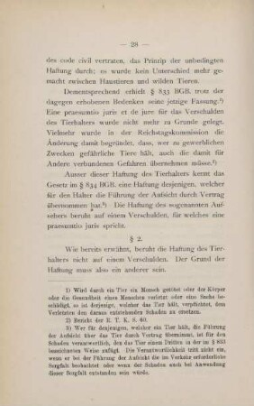 [II. Der Grund der Haftung und die Stellung der §§ 833, 834 BGB. im System des BGB]