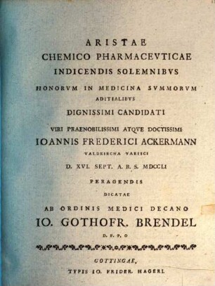 Aristae Chemico Pharmacevticae