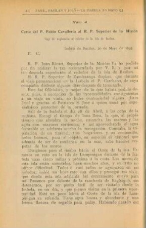 Núm. 4. Carta del P. Pablo Cavalleria al R. P. Superior de la Misión