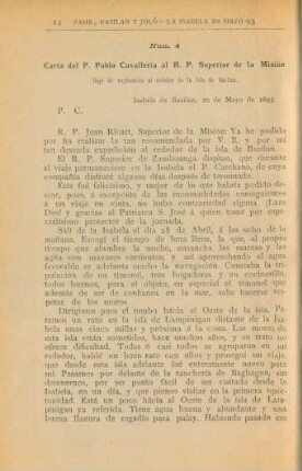 Núm. 4. Carta del P. Pablo Cavalleria al R. P. Superior de la Misión