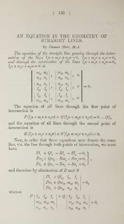 An Equation in the geometry of straight lines.