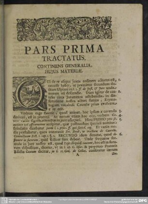 Pars Prima Tractatus. Continens Generalia, Huius Materiae