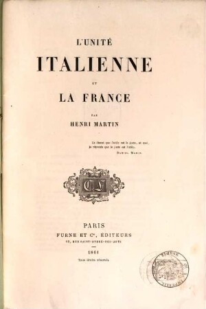L' unité italienne et la France