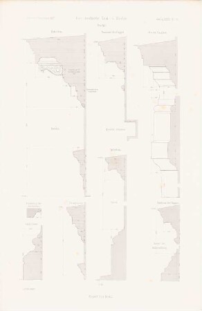 Deutscher Dom, Berlin: Fassadenschnitte (aus: Atlas zur Zeitschrift für Bauwesen, hrsg. v. L.v.Tiedemann, Jg. 33, 1883)