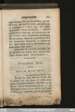 Dreyzehnter Brief. Karl an den Baron Knorr.
