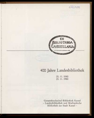 400 Jahre Landesbibliothek : 20.11.1580-20.11.1980