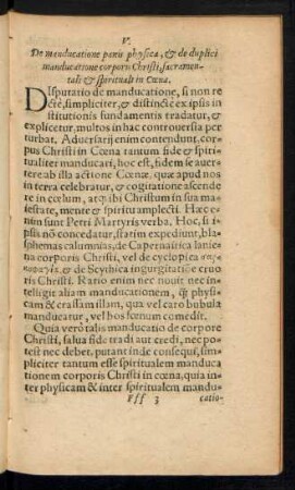 V. De manducatione panis physica, et de duplici manducatione corporis Christi, sacramentali et spirituali in Coena.