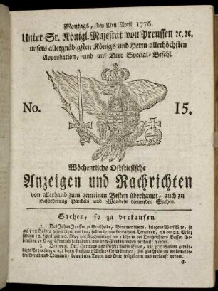 No. 15. Montags, den 8ten April 1776.