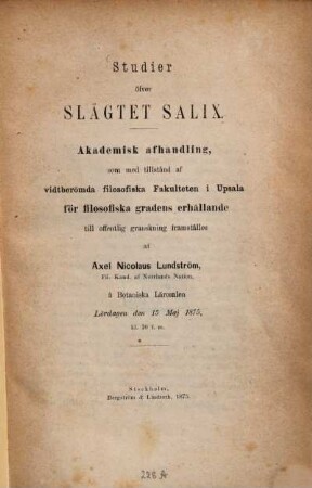 Studier öfver slägtet Salix : Akademisk Afhandling