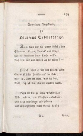 Geweihtes Angebinde, zu Louisens Geburtstage. - Liebe ohne Heimat.