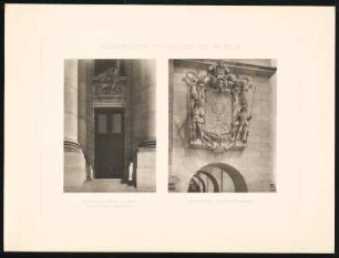 Reichstag, Berlin: Bismarck als Ritter St. Georg an der Westseite / Reichswappen an der Ostseite
