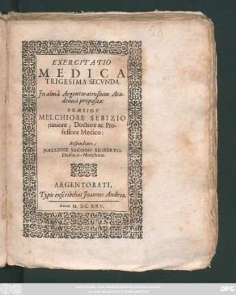 Exercitatio Medica Trigesima Secunda