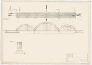 S-Bahn Köln Schinkelwettbewerb 1970: Rheinbrücke: Grundriss, Ansicht, Schnitt 1:1000, 1:500