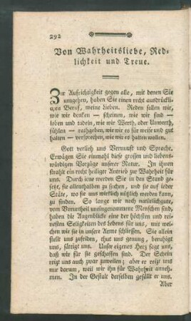 Von Wahrheitsliebe, Redlichkeit und Treue.