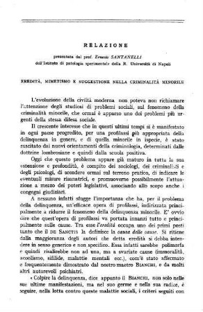 313-318, Relazione: Eredità, mimetismo e suggestione nella criminalità minorile