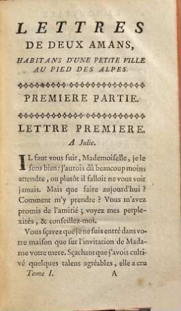 Lettres De Deux Amans, Habitans d'une petite Ville au pied des Alpes, 1