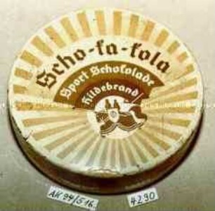 Blechdose für "Scho-ka-kola Sport Schokolade Hildebrand"