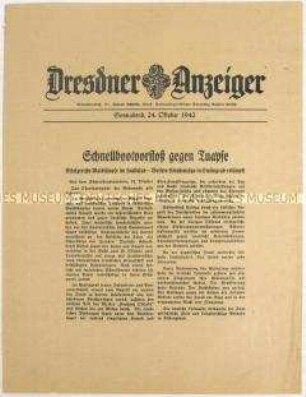 Nachrichtenblatt "Dresdner Anzeiger" mit Meldungen des Oberkommandos der Wehrmacht u.a. zur Schlacht um Stalingrad und zum Kriegsgeschehen im Kaukasus