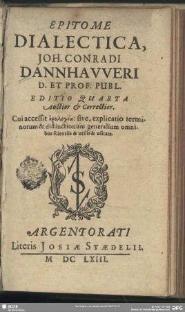 Epitome dialectica Joh. Conradi Dannhaweri