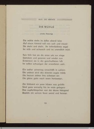 Die Mühle : [SW XV: keine Sigle]; [SW XV, S. 99/155] / Emile Verhaeren