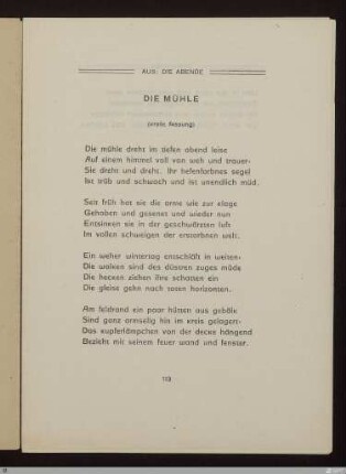 Die Mühle : [SW XV: keine Sigle]; [SW XV, S. 99/155] / Emile Verhaeren