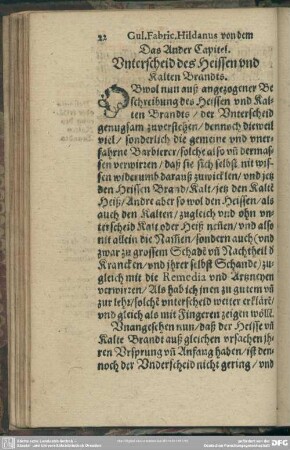 Das Ander Capitel. Unterscheid des Heissen und Kalten Brandts