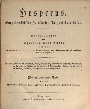 Hesperus : encyclopädische Zeitschrift für gebildete Leser. 1820,1 = Bd. 25