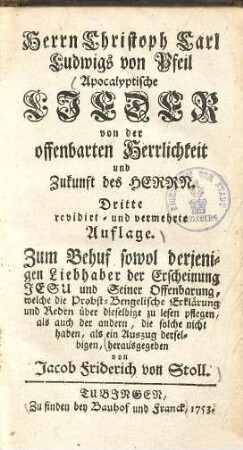 Apocalyptische Lieder von der offenbarten Herrlichkeit und Zukunft des Herrn