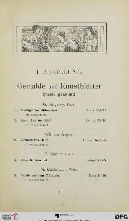 I. Abteilung. Gemälde und Kunstblätter (Nr. 1-238)