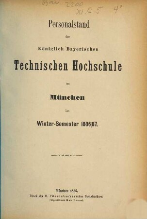 Personalstand. 1886/87