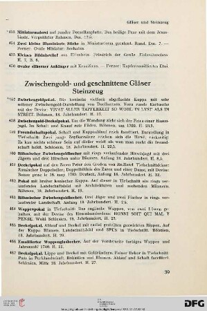 Zwischengold- und geschnittene Gläser, Steinzeug (Nr. 457-490)